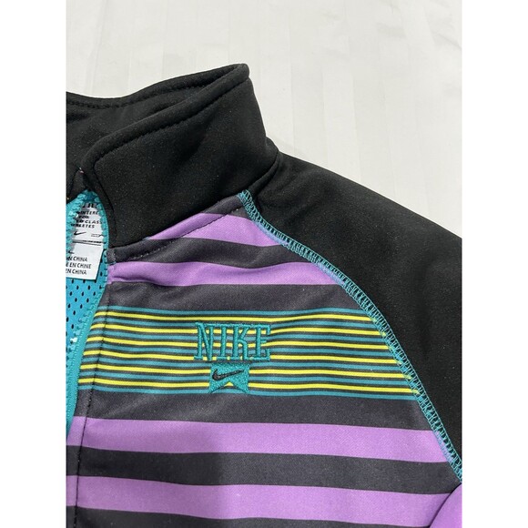 Nike Therma Fit Full Zip Hoodie Jacket Purple Black Yellow Strip Size Girls L - Picture 2 of 8